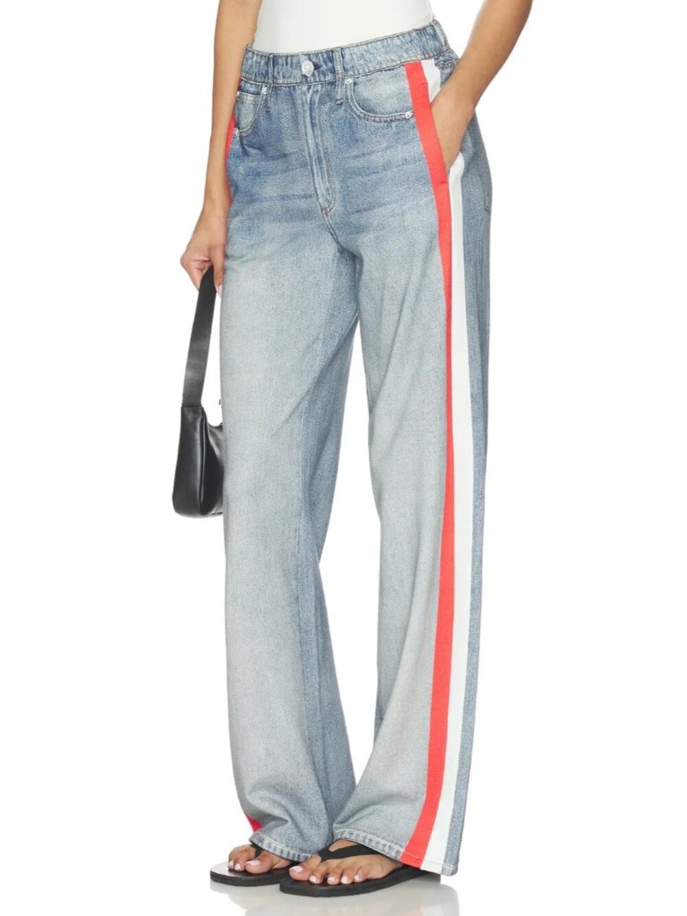 NWT rag & bone Miramar Terry in Coney Track Stripe Printed Faux Jean Pants L - Picture 1 of 12